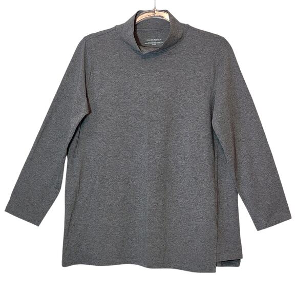 Eileen Fisher Organic Cotton Mock Neck Top Gray Long Sleeve PM Classic Cozy